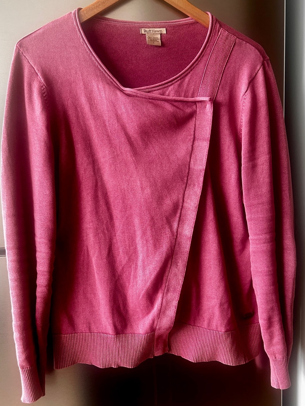 Ruff Hewn L Pink Cotton Asymmetrical Cardigan Sweater Y2K